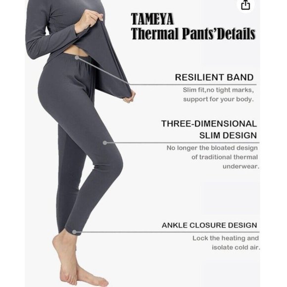 Tameya Ultra soft Women’s Thermal Underwear For Women Set Grey Long John… - Picture 3 of 10